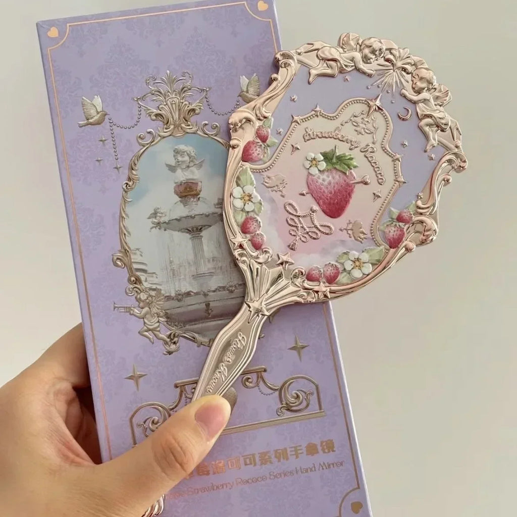 Violet Strawberry Rococo Series Hand Mirror Makeup Mirrors Portable Mirror with Handle