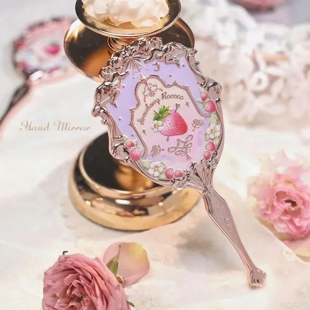 Violet Strawberry Rococo Series Hand Mirror Makeup Mirrors Portable Mirror with Handle